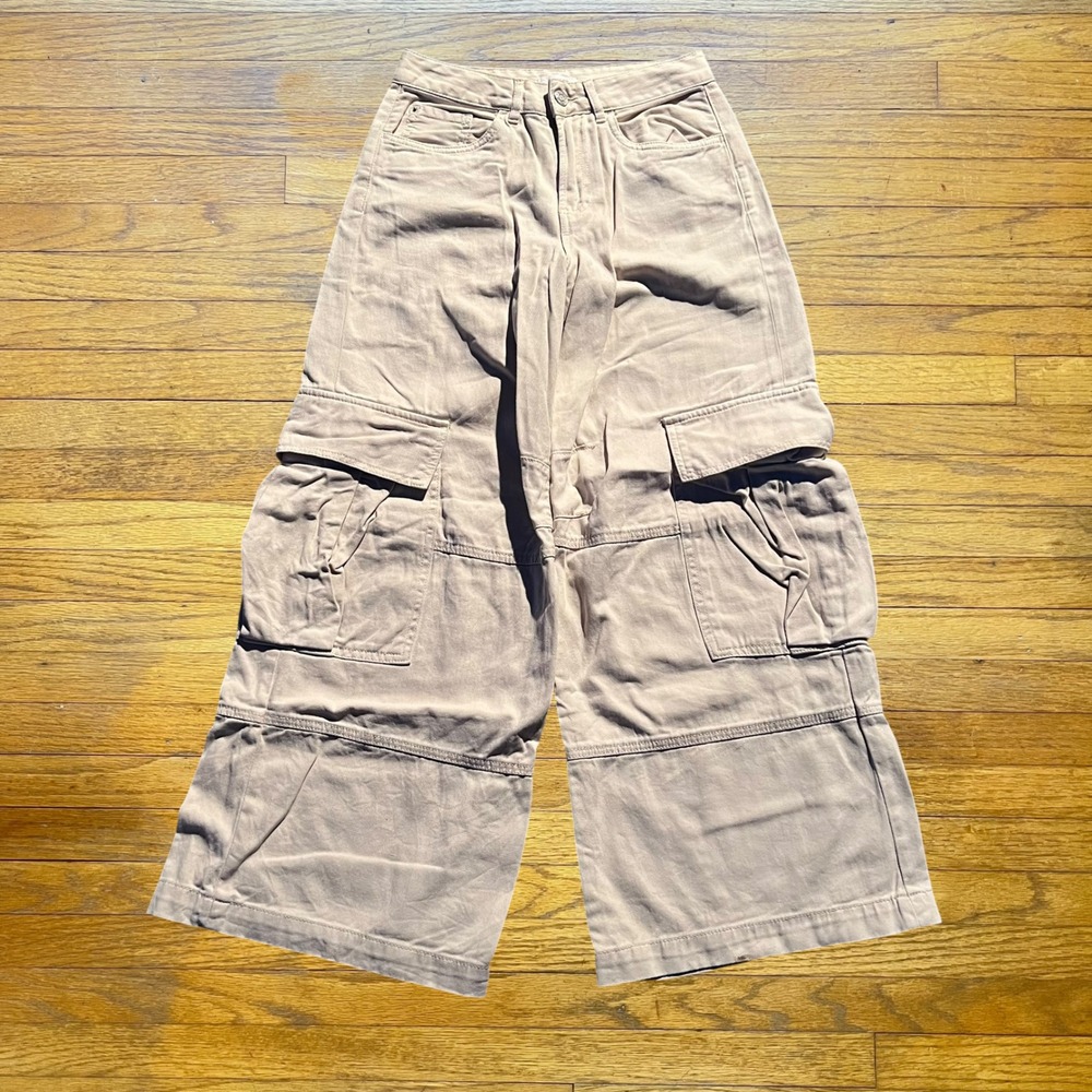 Garage Tan Khaki Wide Leg Cargo Pants High Waisted Streetwear Size 1